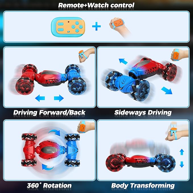 Remote Cars for Kids Ages 4-8, Toys for Ages 5-7, Gift for 4 5 6 7 8-13 Years Old, Gesture Sensing RC Stunt Car with Lights, Remote Control Car for Boys 8-12, Birthday Gift for Kids