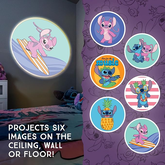 Projectables Disney Lilo and Stitch LED Kids Night Light, Projector, Plug-in, Dusk-to-Dawn, UL-Listed, Ideal for Hallway, Bedroom, Nursery, Playroom, Gaming Room, 84867