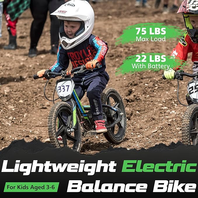 OLALA Electric Dirt Bike for Kids Aged 3-6, 170W Racing Grade Electric Motorcycle, New Aluminum Frame with 2 Power Modes, 24V Detachable Battery, 12IN Knobby Tires