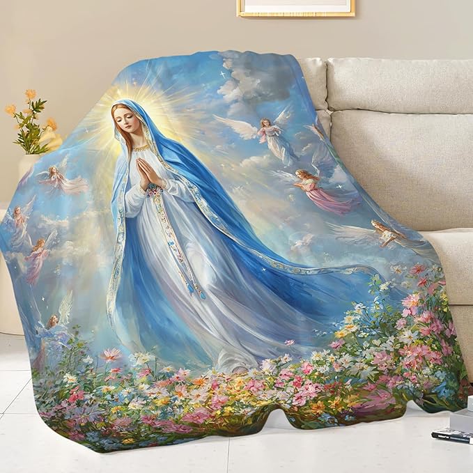Virgin Mary Virgen de Guadalupe Blanket, Our Lady of Guadalupe Throw Blanket, Cozy Flannel Soft Blankets Gift for Girls Couch Sofa Bed 80" x 60"