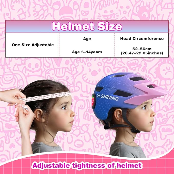 Kids Bike Helmet with LED Lights, Remote Control Turn Signals Safety Helmet Back Light for Youth Mountain Cycling Scooter Skateboarding, Adjustable and Lightweight for Boys Girls