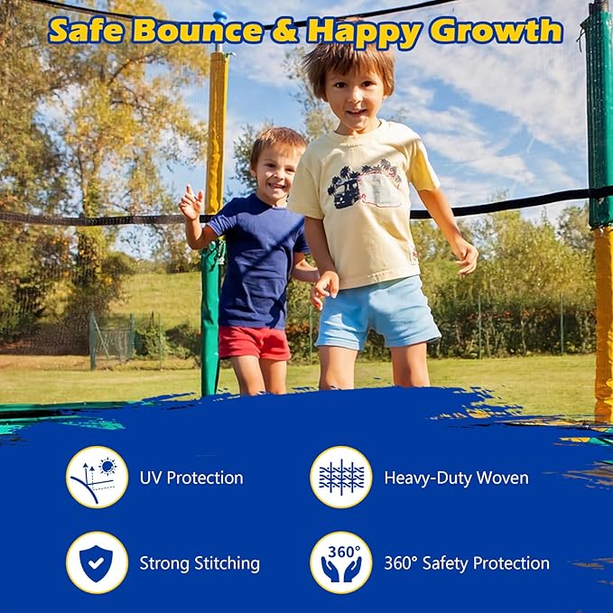 GYMAX Trampoline Net, Trampoline Enclosure for 8 10 12 14 15 16Ft Round Trampoline with Double-Headed Zippers & Buckles, Weather-Resistant Sun-Protective Trampoline Replacement Net