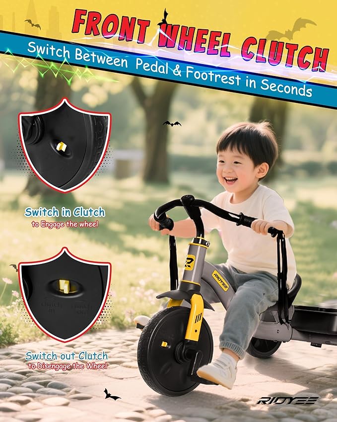 2-in-1 Tricycle for Toddlers Ages 1.5–3, Trike with Extended Push Handle, Removable Wagon-Style Basket, Adjustable Handlebar with Tassels, and Fore-AFT Adjustable Seat, Grey