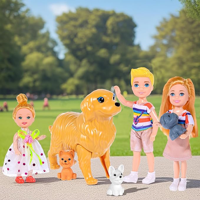 iBayda Family Dollhouse Dolls Playset - 6 People with Dollhouse Pets Included Pregnant Mom Dad 3 Kids and Accessories for 3-12 Years Old Toddlers Gift