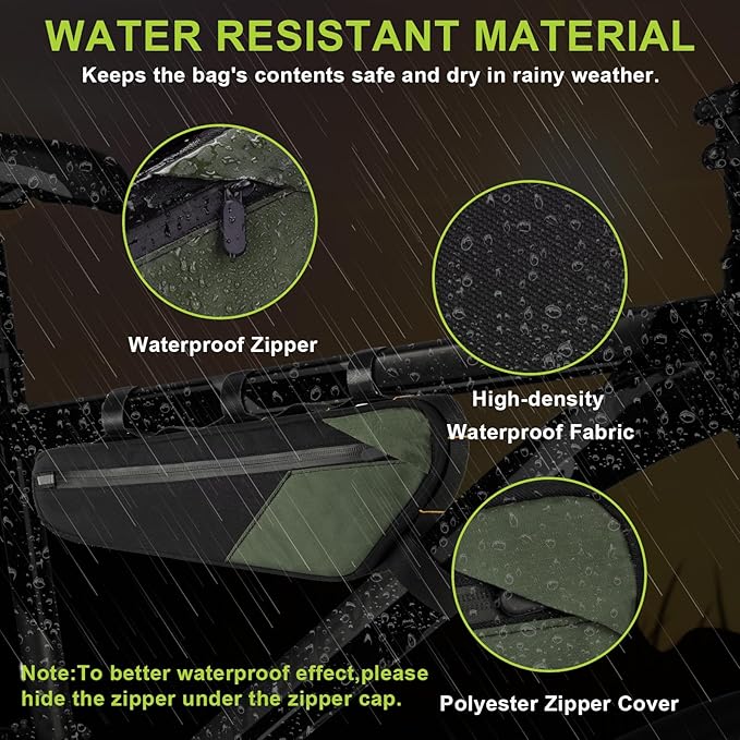 Desing Wish 2.5L Large Capacity Bike Frame Bag Waterproof Bicycle Under Top Tube Bag Double-Sided Zipper Bike Bag Corner Pouch for Cycling Accessories (Green)