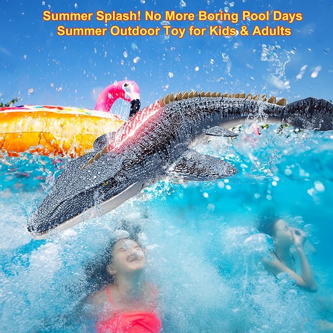 Remote Control Mosasaurus Dinosaur Toys for Boys Kids, Rechargable Swimming Pool High Simulation Toys, Electric RC Sea Monster with Light & Spray Water Birthday Gift for Ages 3 4 5 6 7 8 9