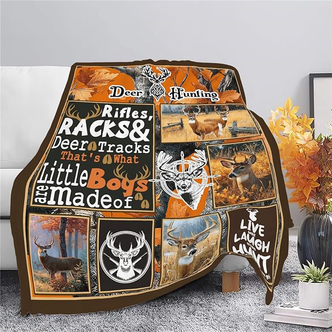 Deer Throw Blanket Deer Elk Stuff Hunting Gifts for Kids Girls Boys Adults Women Men Soft Cozy Warm Plush Fluffy Fuzzy Fleece Blanket Decor 50''X60''