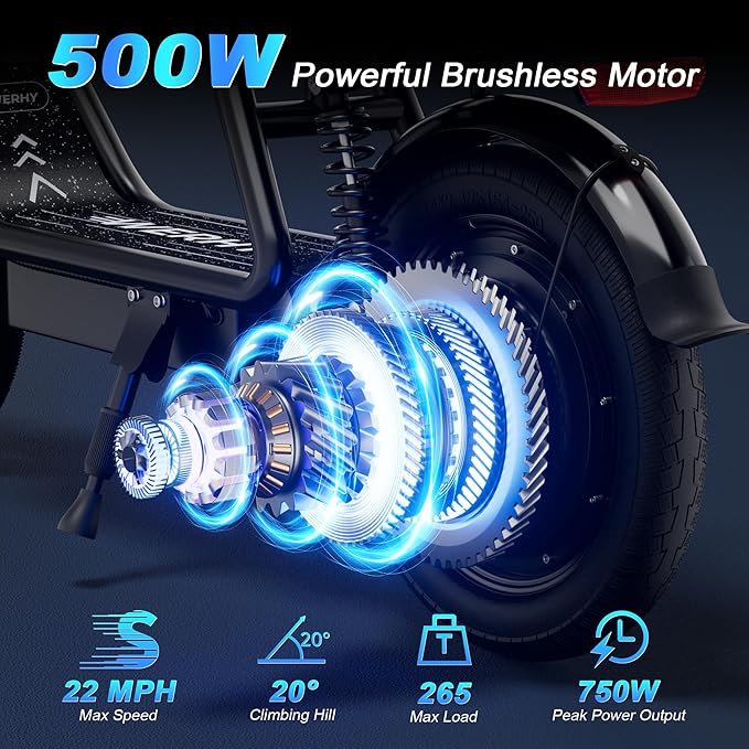WERHY Electric Scooter, 500W Motor, 14'' Tires, Top Speed 22 mph, Max 27/49 Miles Ranges, Foldable E-Scooter with Suspension, Digital Display, Cruise Control,Rear Seat Box/Basket