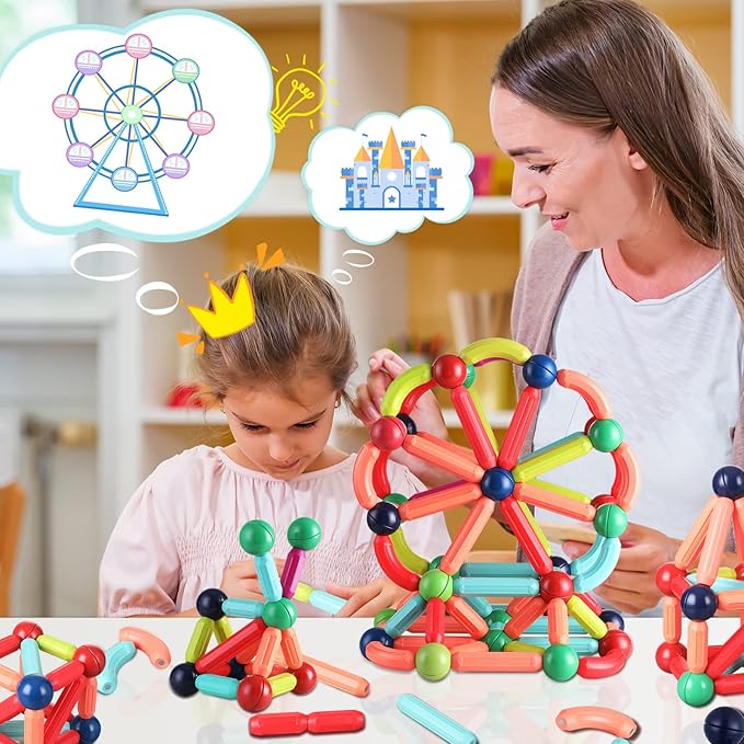 BAKAM Magnetic Building Blocks for Kids Ages 4-8, STEM Construction Toys for Boys and Girls, Large Size Magnetic Sticks and Balls Game Set for Kid’s Early Educational Learning (42PCS)