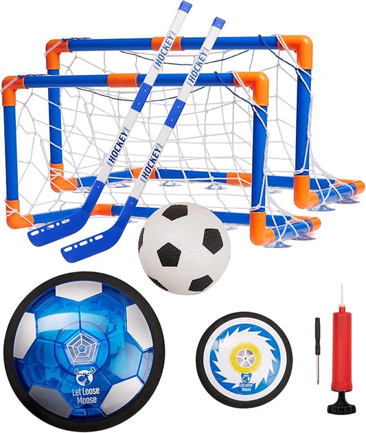 Let Loose Moose Hockey & Hover Soccer Ball Indoor 3-in-1 Set for Kids Aged 4-6, 6-8, 8-12 - Indoor Hockey and Soccer Toys Game Set for Boys and Girls