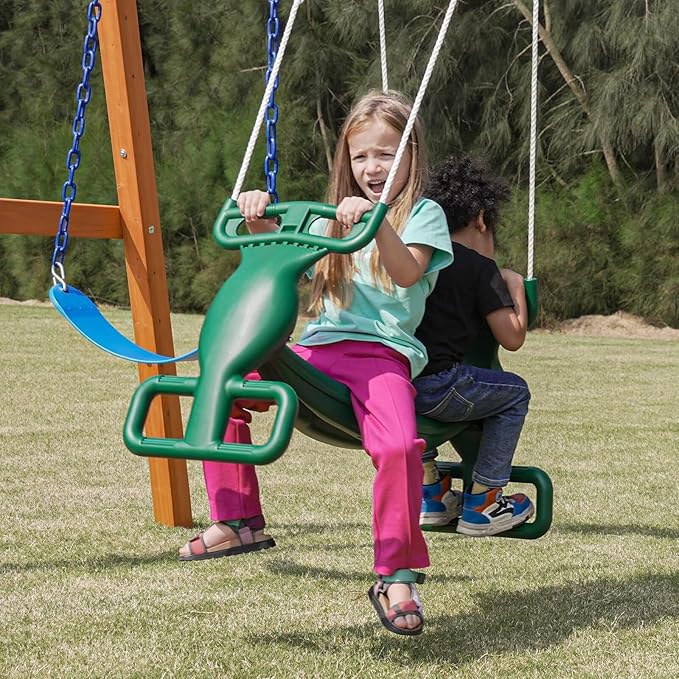 Dolphin Playground DIY Swing Sets for Backyard, Wooden Playground Sets for Backyards with Glider Swing and 2 Belt Swings, Kids Outdoor Play Equipment, Outdoor Playset for Any Swing Replacements