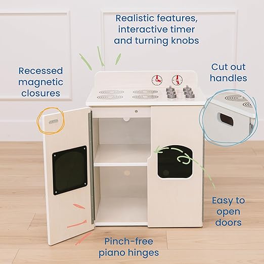 ECR4Kids Play Kitchen Stove, Wooden Playset, White Wash