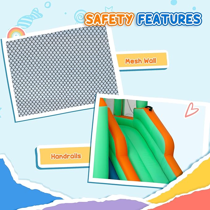 Qaba Inflatable Water Slide with Large Splash Pool, 8 in 1 Bouncy House Water Park with 680W High Power Blower, Ball Pit, Water Cannon, Climbing Wall, Toss Ring, Basketball Hoop