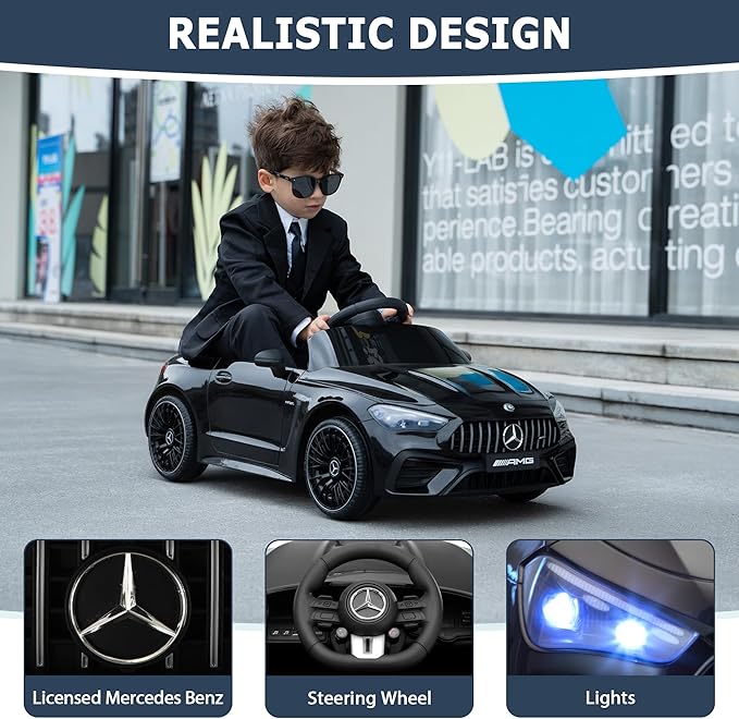 TOBBI Kids Electric Ride On Toy Car, Toddlers Battey-Powered Vehicle with Parental Remote Control/Soft Start/3 Speeds/Horn & LED for Children Ages 3-6 Years-Black