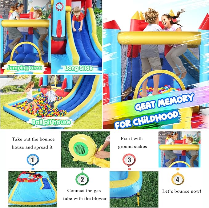 Inflatable Bounce House for Kids 146 x 132 x 82 inch, Indoor/Outdoor Bouncy House with Large Splashing Pool, Bouncing Area, 2 Water Slides,Climbing Wall, UL Certified Blower Included1