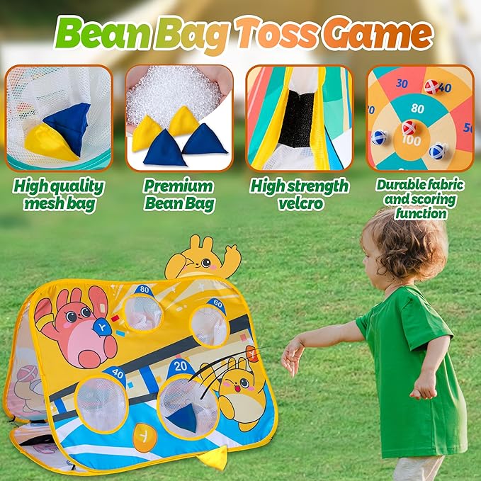 Giant 3 in 1 Bean Bag Toss Game for Kids, Toddler Outdoor Toss Toys for 2 3 4 5 6 7 8 Year Old Boys Girls, Family Party Supplies, Cornhole Party Carnival Games, Lawn Backyard Outside Birthday Gifts