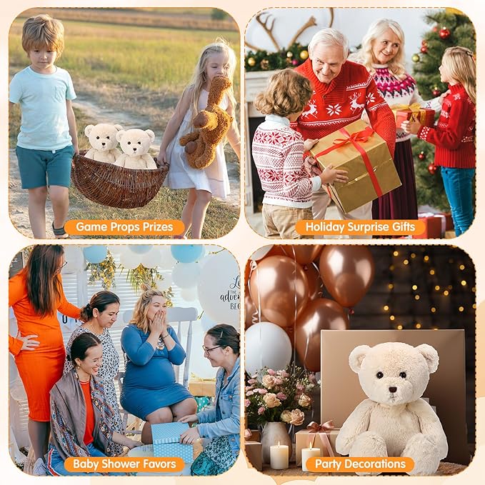 HyDren 2 Pack Plush Bear Stuffed Animals 18 Inch Cuddly Stuffed Bear Plushies with Bow for Birthday Gifts Baby Shower Party Favor Decors Operation Christmas Bulk(White)