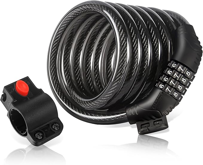 Etronic Bike Lock M6, Cable Lock 6 Feet Long Coiled Security Resettable Combo Combination Lock Bicycle Lock with Mounting Bracket