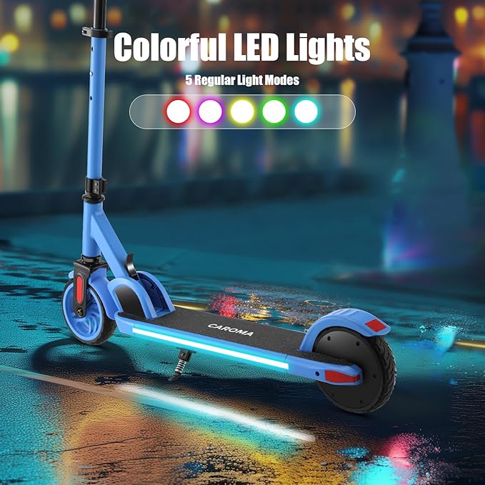 Caroma Electric Scooter for Kids Ages 6-14, 180W/150W Motor & 10 Mph, 85 Mins Ride Time, Adjustable Height & Speed, LED Display & Colorful Lights, Kids Electric Scooter, Best Gifts for Girls and Boy