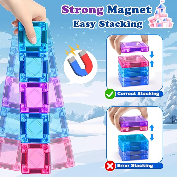 Mini Magnetic Tiles Travel Set 40PCS with Iron Box Princess Castle Pretend Girl Play Toys Age 3 4-5 6-8, Educational Portable Magnet Building Tiles Christmas Birthday Gifts for Toddlers Boys & Girls