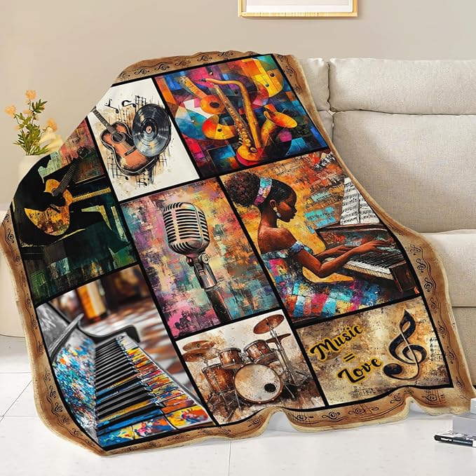 Music Lover Blanket for Women Girls, Musical Instruments Note Flannel Throw Blanket, Cozy Fleece Soft Stuff Blankets Gift for Couch Sofa Bed 50" x 40"