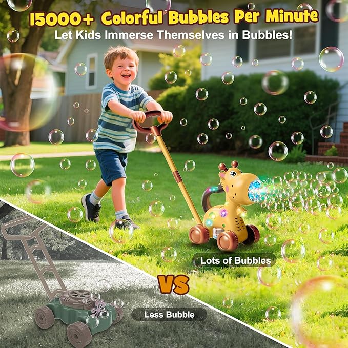 Nicmore Automatic Bubble Machine Toddler Toys: Giraffe Bubble Lawn Mover Outdoor Toy for 1 2 3 4 5 Year Old Boy Girl - Push or Handheld Bubble Maker Blower for Age 1-3 Kids Birthday Gifts
