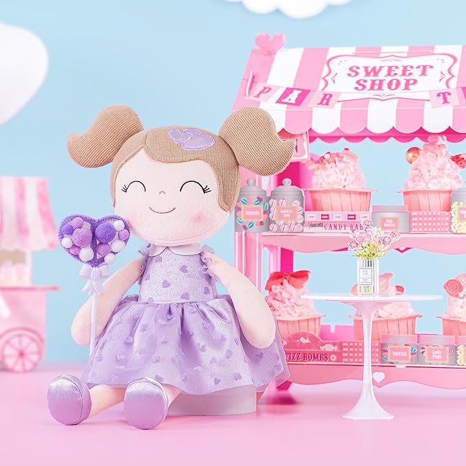 Gloveleya Baby Doll Valentines Day Gifts I Love You Gifts Soft Toy Plush Dolls Purple Flocking Heart Girl 16 Inches