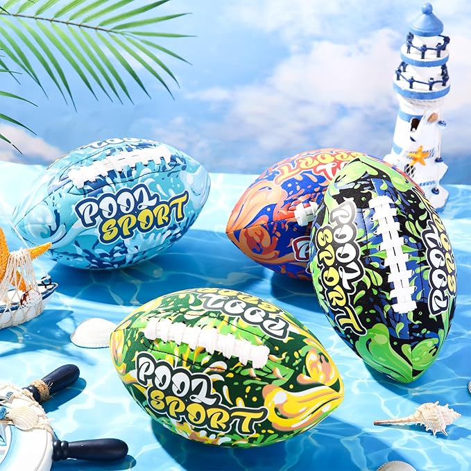 4 Pieces Swimming Pool Waterproof Football 9 Inch Summer Pool Toys Beach Outside Water Toys for Kids Teens Adults Water Swimming