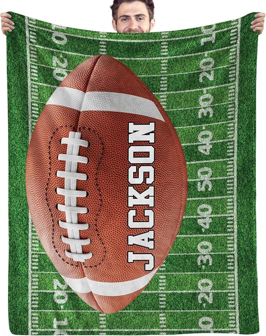 Personalized Football Blankets with Name Numbers, Custom Football Team Game Throw Flannel Blankets Stuff Gifts for Boys Sports Lover Fans Kids Adult