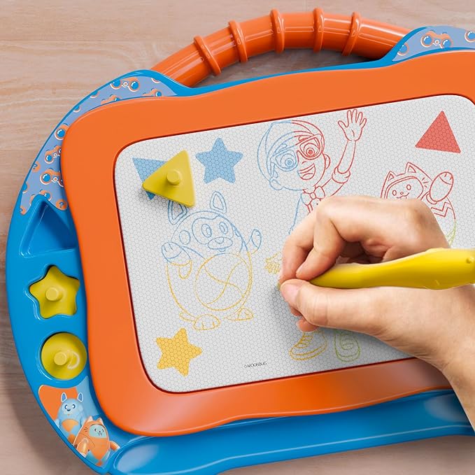 Lollipop Blippi Magnetic Writing Tablet for Kids – Ideal Baby & Toddler Toys – Magnetic Drawing Board with Stands, Pen, and Stamps – Blippi and Mika Inspired Learning Toys for Toddlers 3+