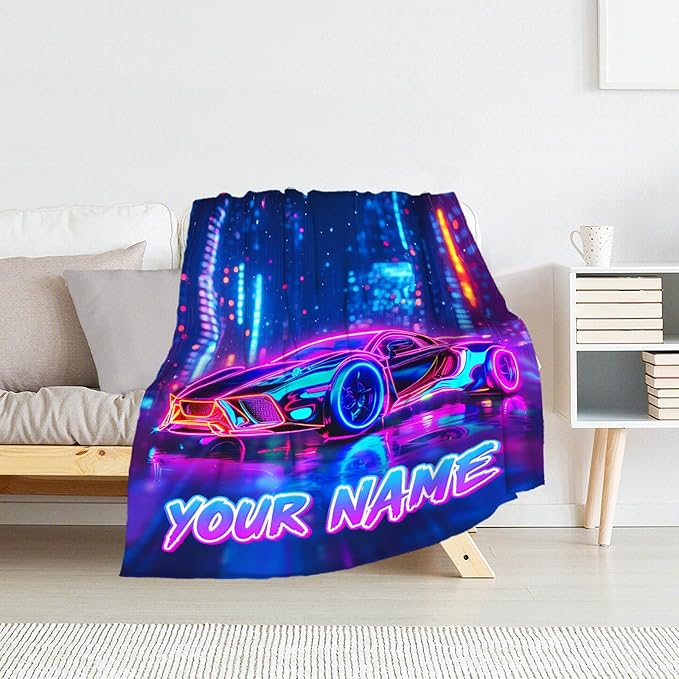 Personalized Racing Car Blanket for Teens - Boys Lightweight Throw Blanket Gifts for Sofa, Work
