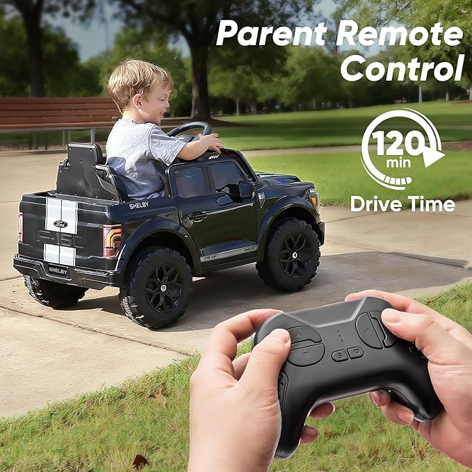 Licensed Ford Shelby F-150 Kids Ride on Car Truck, 12V Toddler Electric Car for Kids Ages 3-6 with Remote Control - Black