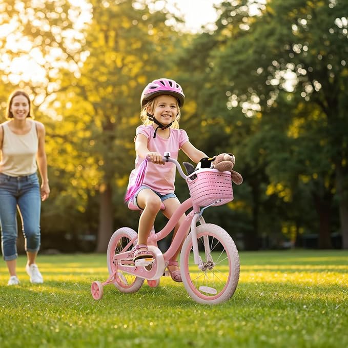 Girls Bike for Kids 2-5, Kids Bike with Training Wheels, Basket, Coaster Brake, Streamers, 12 14 16 inch Pink Pedal Bike for Kids, Birthday Gift