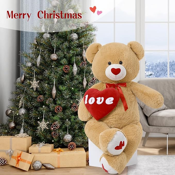 MorisMos Love Heart Giant Teddy Bear 4.3ft, I Love You Large Bear for Girlfriend, Soft Valentine Stuffed Animals Plush Gift for Boyfriend, Brown, 51Inch