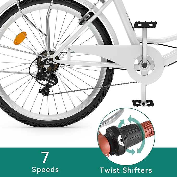 YITAHOME Beach Cruiser Bike for Women, 24 & 26 inch Commute Bike for Adults, 1 & 7 Speed Womens Bicycle with Basket Adjustable Seat, Multiple Color