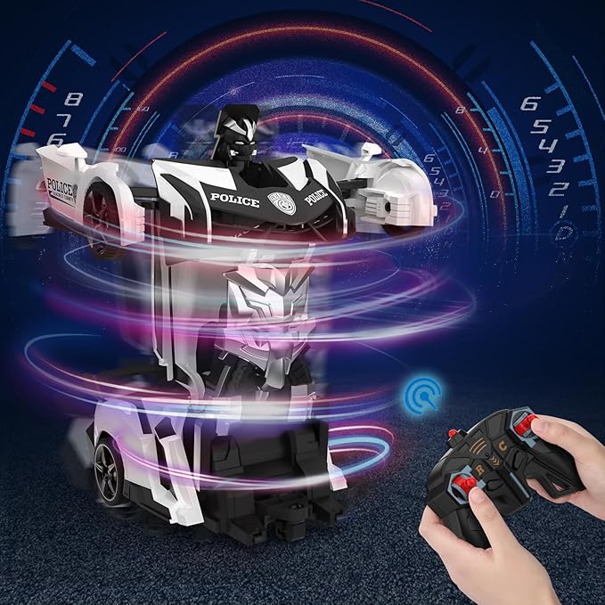 BLUEJAY Transform Rc Cars for Boys 4-7 8-12, 2.4Ghz 1:18 Scale Remote Control Car Transforming Robot, One-Button Deformation 360° Rotation and Drift Car Toy Gifts for Boys 3-5 (White)
