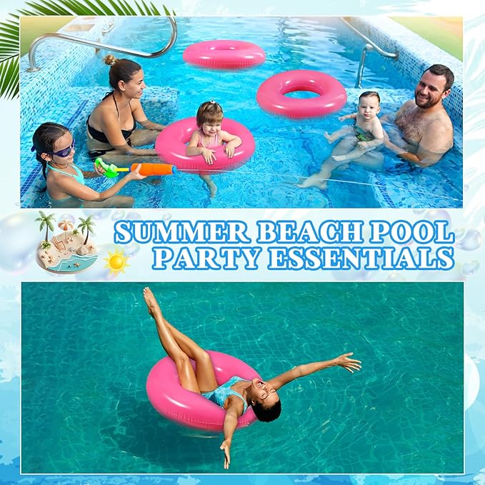 6 Pcs Inflatable Pool Floats 28 Inches Swim Tube Bulk for Adults Swimming Ring Pool Floaties for Beach Party Decorations Women and Men River Lake Summer Vacation Holiday (Pink)