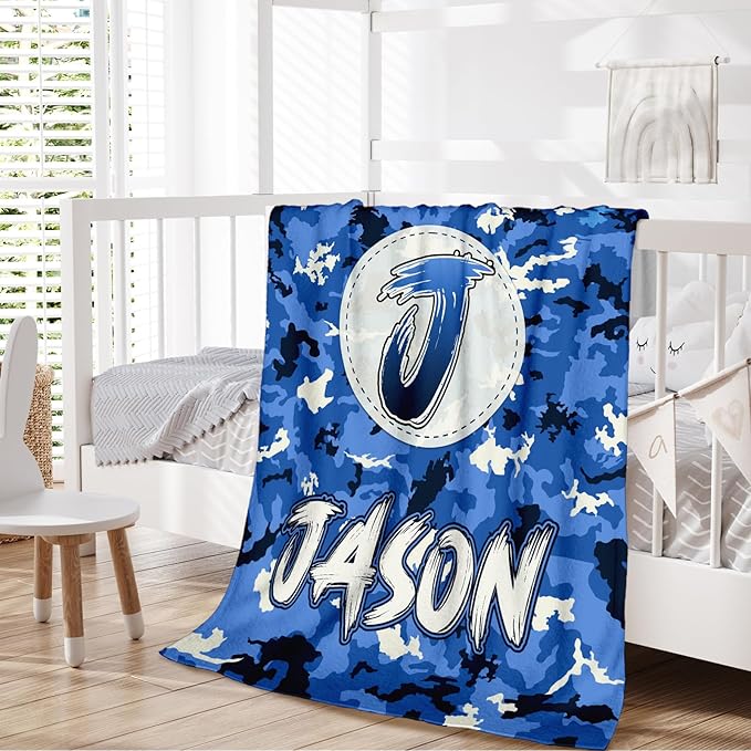 Boys Blankets, Personalized Blanket with Initial Monogram for Kids Toddlers, Funny Throws Blanket Gift, Soft Cozy Flannel Throw for Sofa Bed Couch Decor