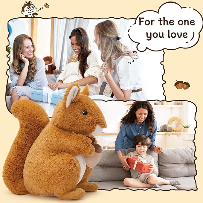 Tezituor 3Pcs Squrrile Stuffed Animal 14“, Cute Squirrel Plush Toy with Holding Mini Acorn, Plushie Gift for Kids