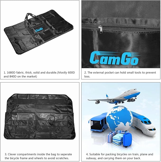 CamGo 26 Inch Folding Bike Transport Bag - Waterproof Bicycle Travel Case Carrier Bag for Train Air Travel