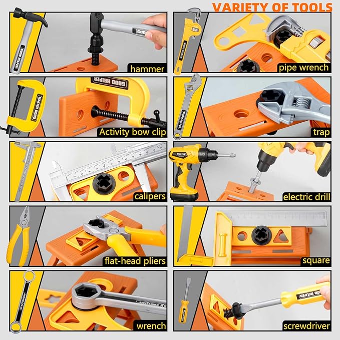 Zealous 48pcs Kids Tool Set with Tool Box & Electronic Toy Drill, Pretend Play Construction Kits for Kids Ages 3-5 Years Old, Toddler Boy Toys