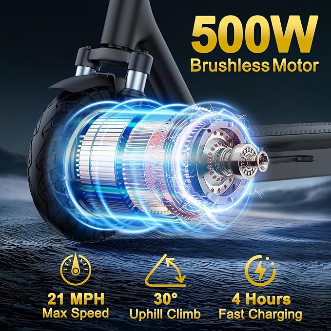 Electric Scooter, 350W/500W Powerful Motor, 19/22 MPH Max Speed, 15/21/28 Miles Range, with 8.5"/10" Solid Tires, Lightweight Foldable Kick Scooter with Dual Braking Systems, Smart APP, Cruise Control