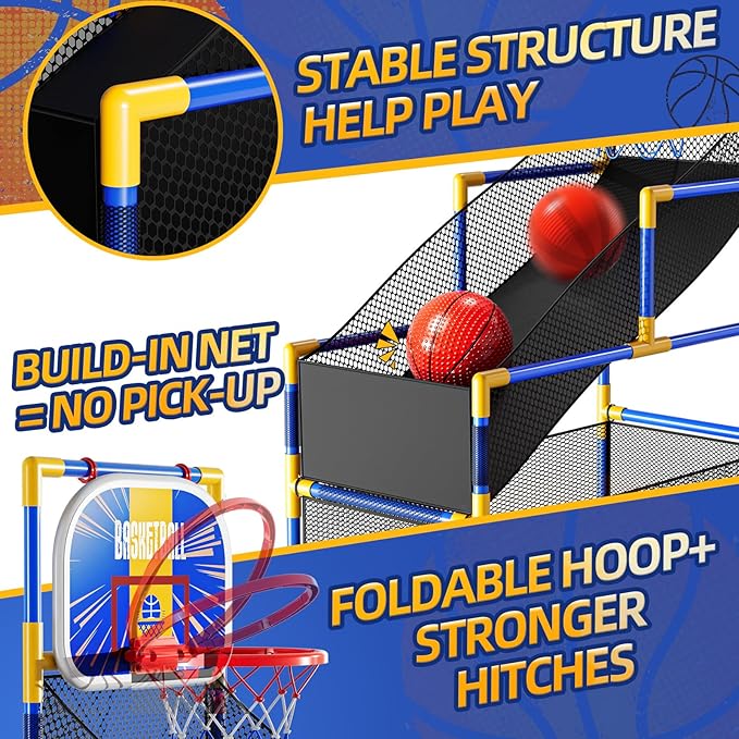 Arcade Basketball Game Indoor, Kids Ajustable Basketball Hoop, Outdoor Carnival Sports Play Toy with 4 Balls and Air Pump, Educational Birthday Gift for Boys Girls 3 4 5 6 7 8 Year Old (Blue)