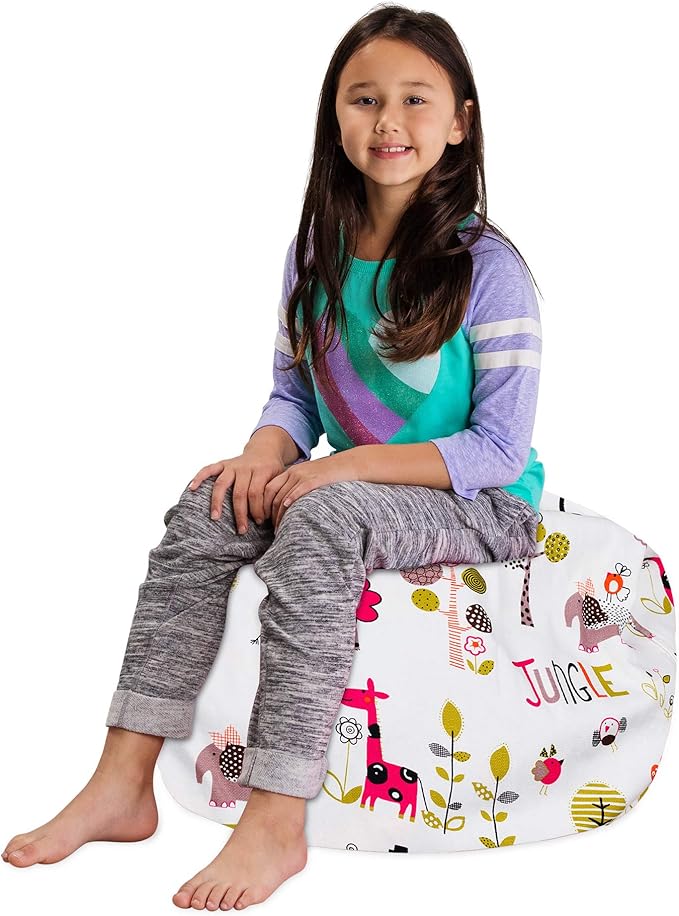 Posh Stuffable Kids Stuffed Animal Storage Bean Bag Chair Cover - Childrens Toy Organizer, Medium 27" - Canvas Jungle White