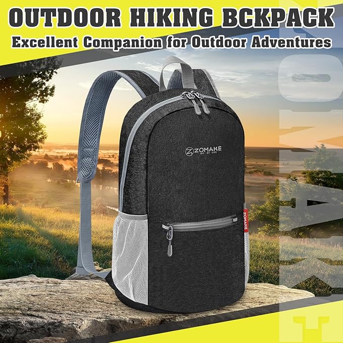 ZOMAKE 10L Lightweight Packable Hiking Backpack, Small Travel Hiking Daypack for Women Men Tear Resistant Foldable Day Pack for Camping Outdoor Sports(Black)