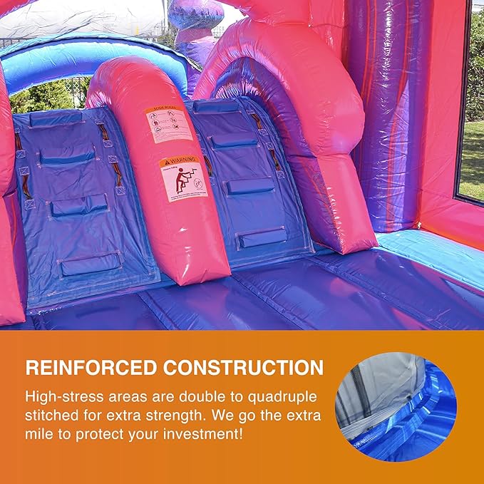 JumpOrange Purplish Commercial Grade Bounce House Water Slide Combo with Pool for Kids and Adults (with Blower), Basketball Hoop, Wet Dry Use, Outdoor Indoor, Birthday Party, Rental Quality