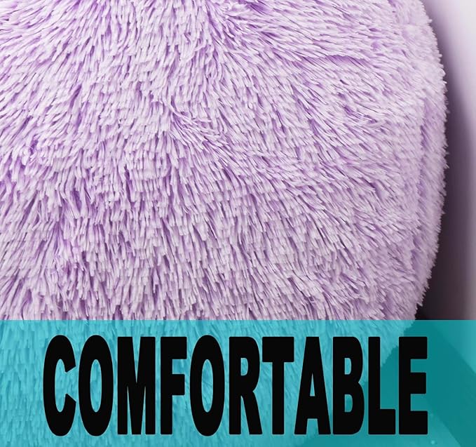 Fluffy Bean Bag Chair for Kids, 2.5FT Round Memory Foam Filled Bean Bag for Teens & Kids, Ultra Soft Faux Fur Fabric Bean Bag Chairs for Playroom, Living Room, Bedroom, Lavender