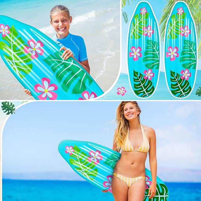 60 Inch Luau Inflatable Surfboard for Beach Inflatable Surf Board Luau Decoration Tropical Inflatable Pool Surfboard Float for Surf Hawaiian Theme Summer Sea Party