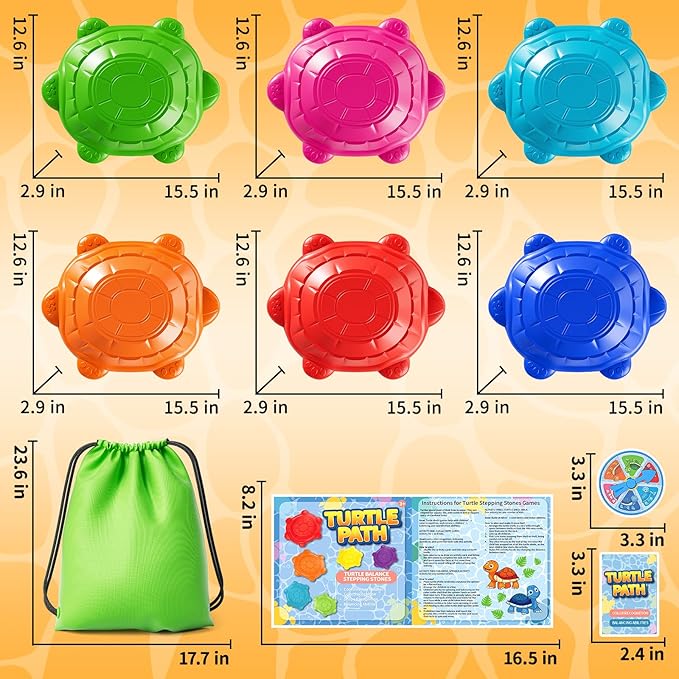 6 PCS Turtles Stepping Stones for Kids Aged 3 4 5 6 7 8, Sensory Non-Slip Stackable Toys for Toddlers 3-5, Outdoor Indoor Balancing Coordination, Obstacle Boys Toys, Birthday Gifts for 3-8