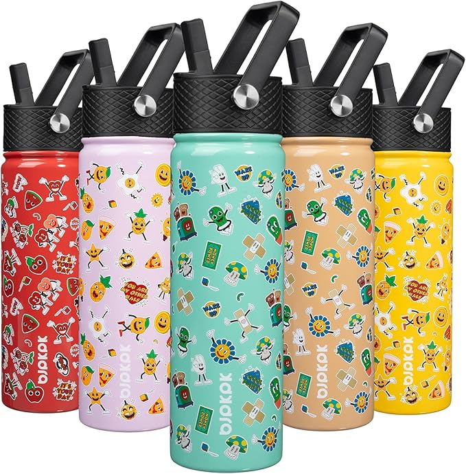 BJPKPK Insulated Water Bottle with Straw Lid, 22 oz Stainless Steel Metal Water Bottles, Reusable Leak Proof BPA Free Water Bottles, Cups, Thermo, Spring Party-Green